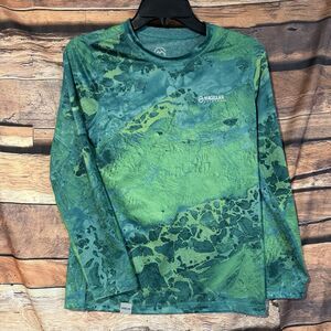 Magellan Outdoors Youth M Fishing Shirt Green Reversible Long Sleeve Hit UPF 50+